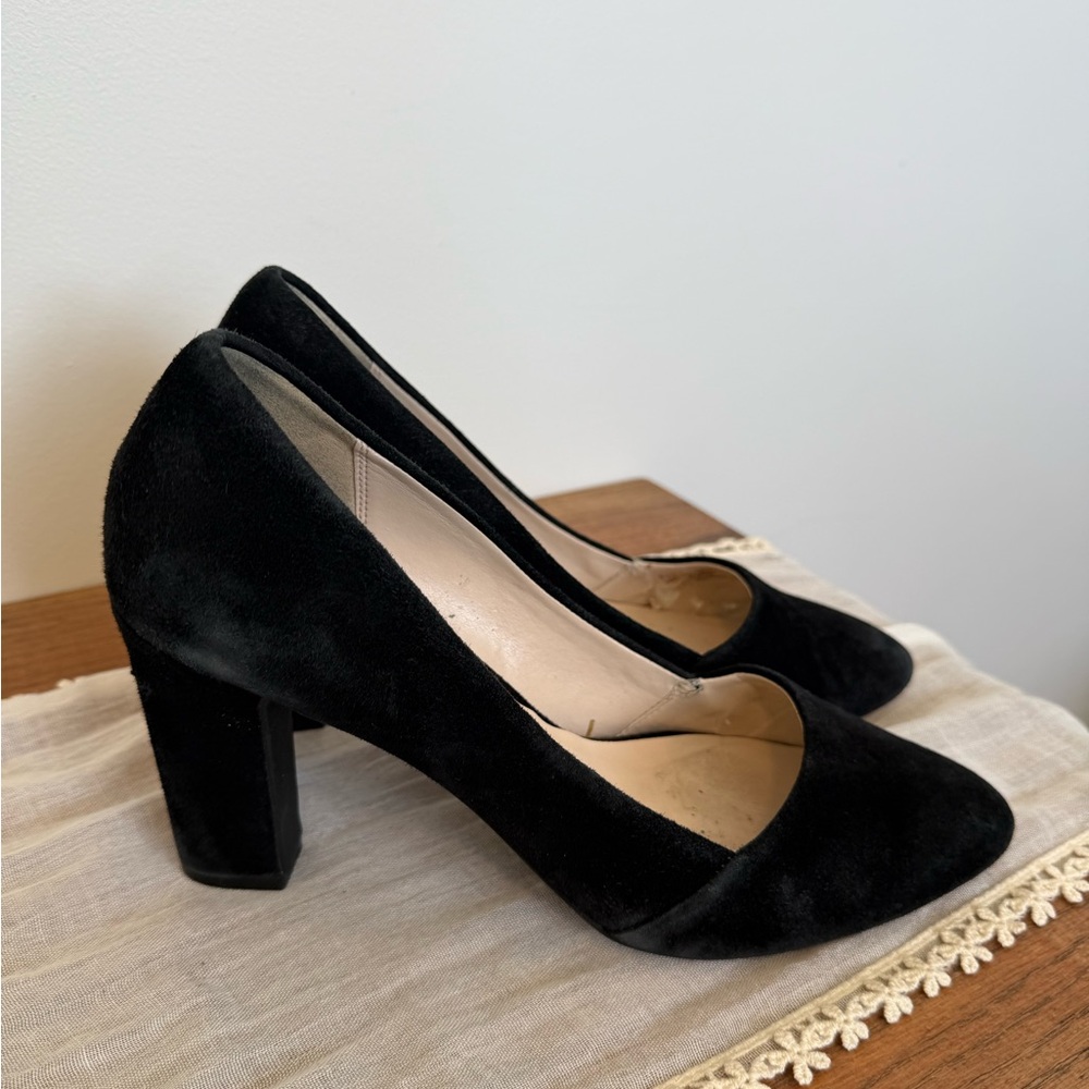 Cole Haan Black Suede Block Heel Pumps